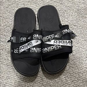 Sniper Black and White Slide Sandals